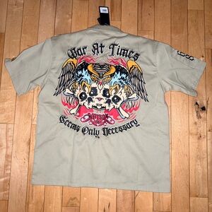 Watson War At Times Tan Khaki Embroidered Shirt Mens XL